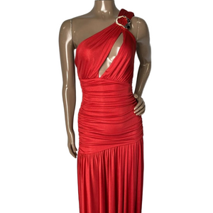 PatBO Dune One-Shoulder Cutout Maxi Gown Red 0